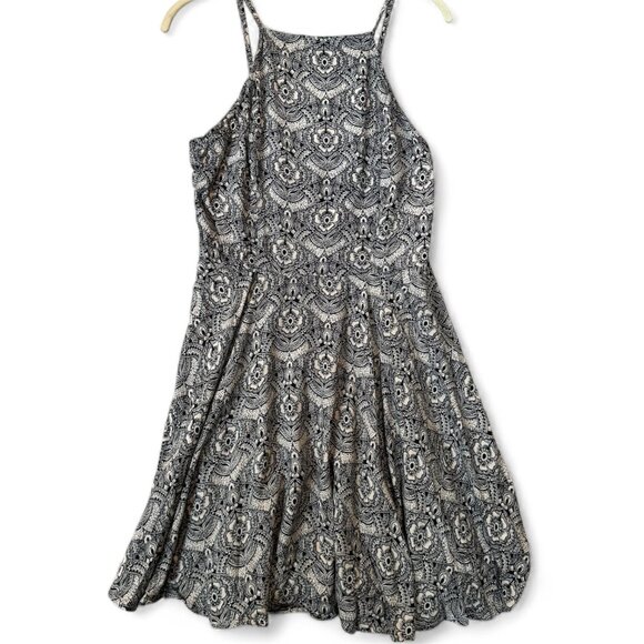 Abercrombie & Fitch Y2K Black & White Floral Mini Dress Strappy Fit & Flare - Picture 2 of 12